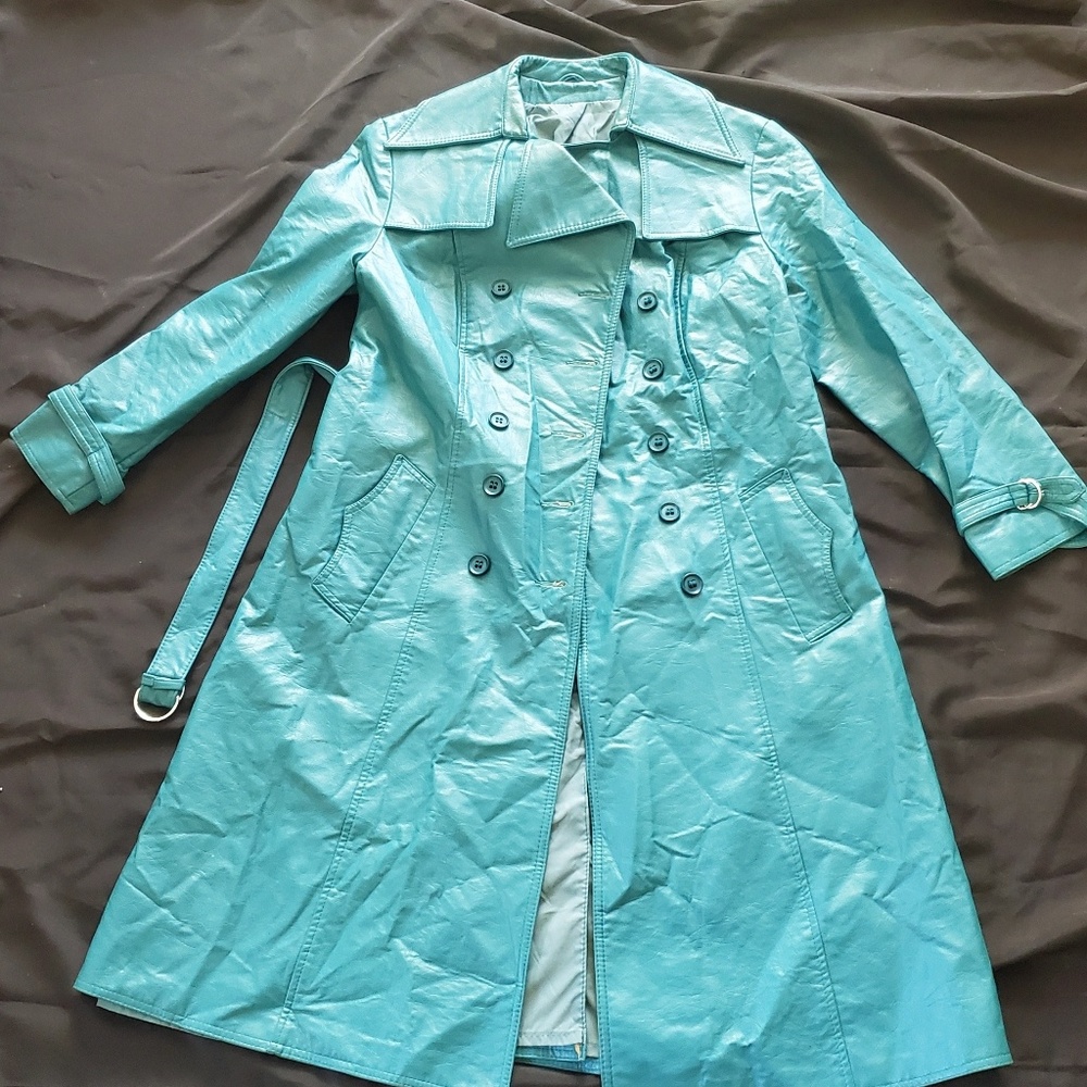 Women's Leather Look Trench Coat Teal